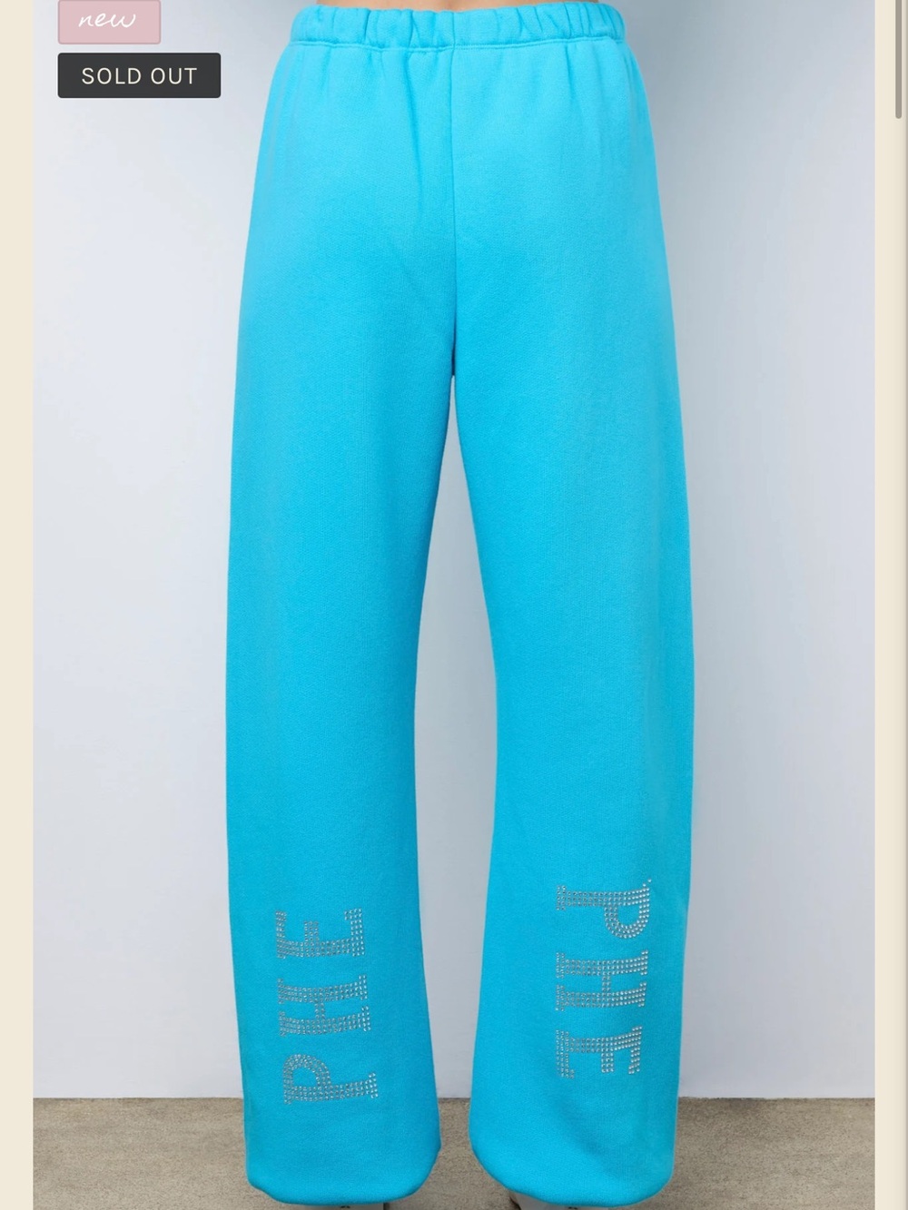Turquoise Jogger Sweat Pants with Rhinestone Lettering